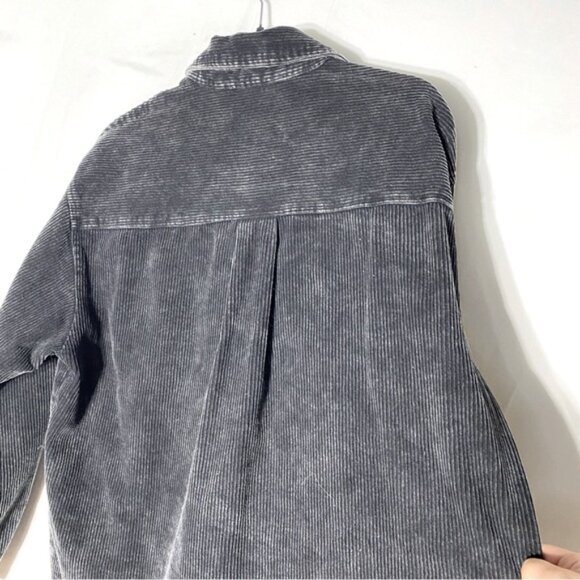 SOLD-La Miel Washed Black Corduroy Button-Up Shirt Shacket W Raw Hem M - Picture 9 of 16